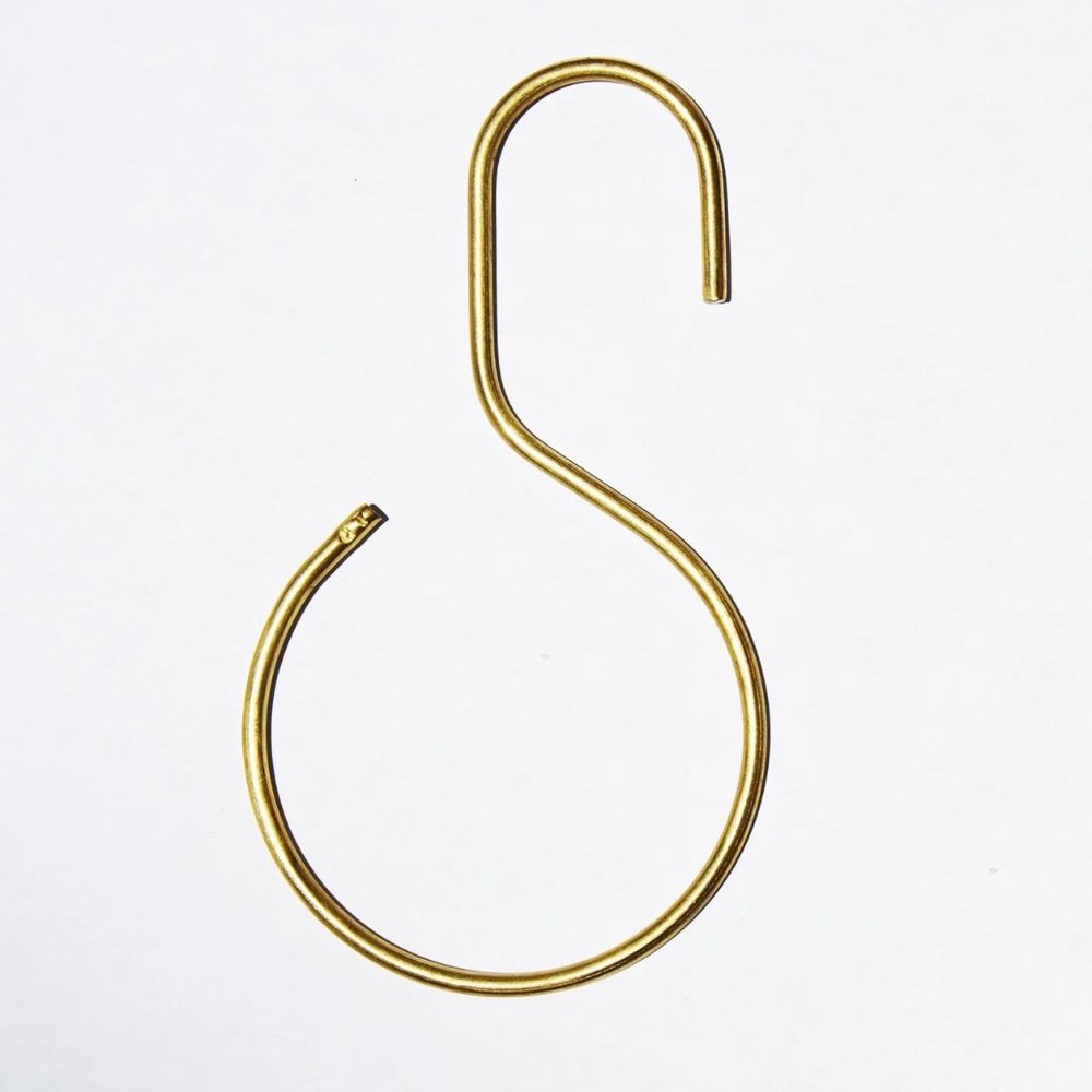 Quiet Town S-Hook Brass Shower Curtain Hooks | 1-Set of 12